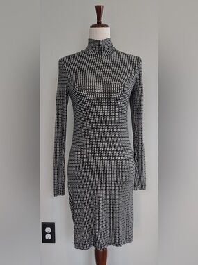 COS Printed Roll-Neck Mini Dress Geometric Long Sleeved Black & White Sz Small